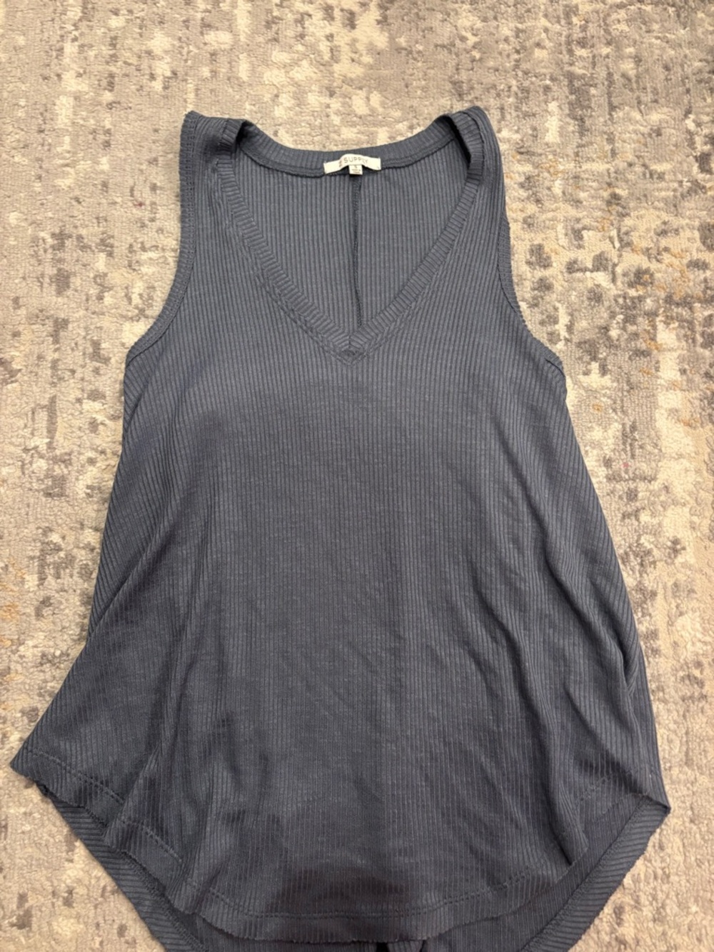 Z Supply Grey/ Blue Ribbed V-Neck Tank Top
